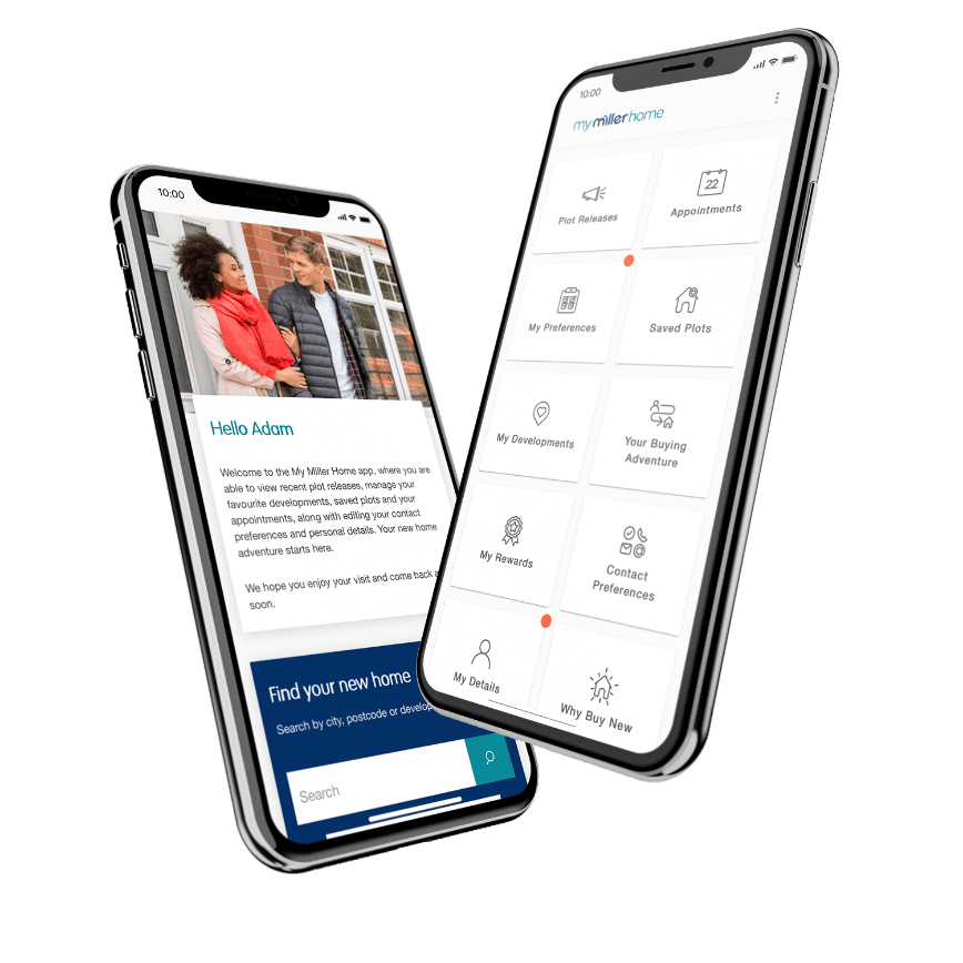 The My Miller Home shown on two phone screens